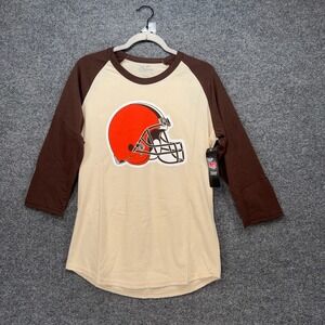 Cleveland Browns Shirt Mens Small Tan Majestic Threads Raglan Nick Chubb #24 NEW